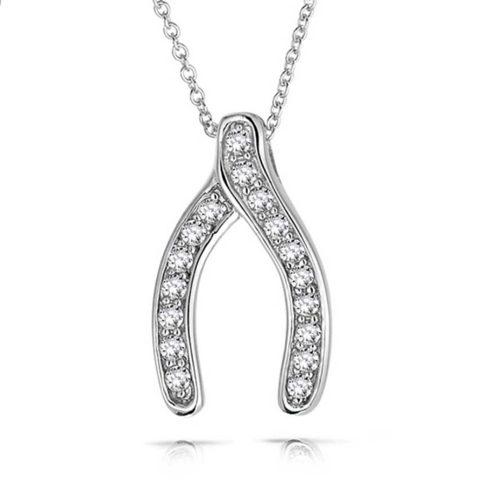 Sterling Silver CZ Wishbone pendant 16" ne…